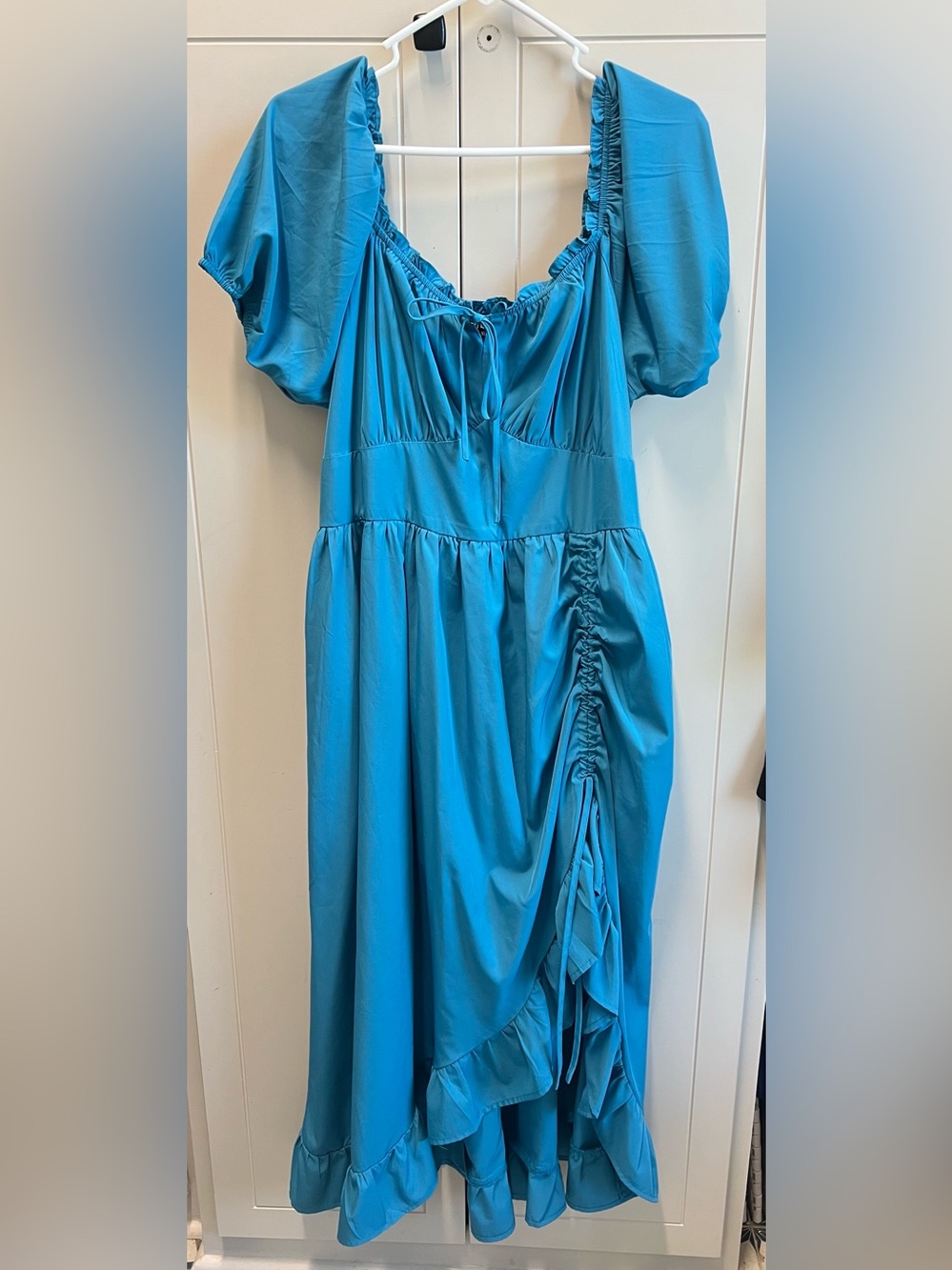 Blue Ruched Midi Dress - Women